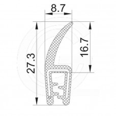 Door seal | EPDM | sponge rubber flap | black | 27,3 x 8,7 mm | per meter